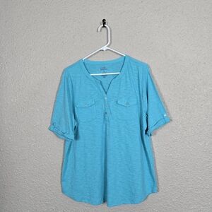 Croft & Barrow Womens Blue Short Sleeve Blouse Size XL New #2A224